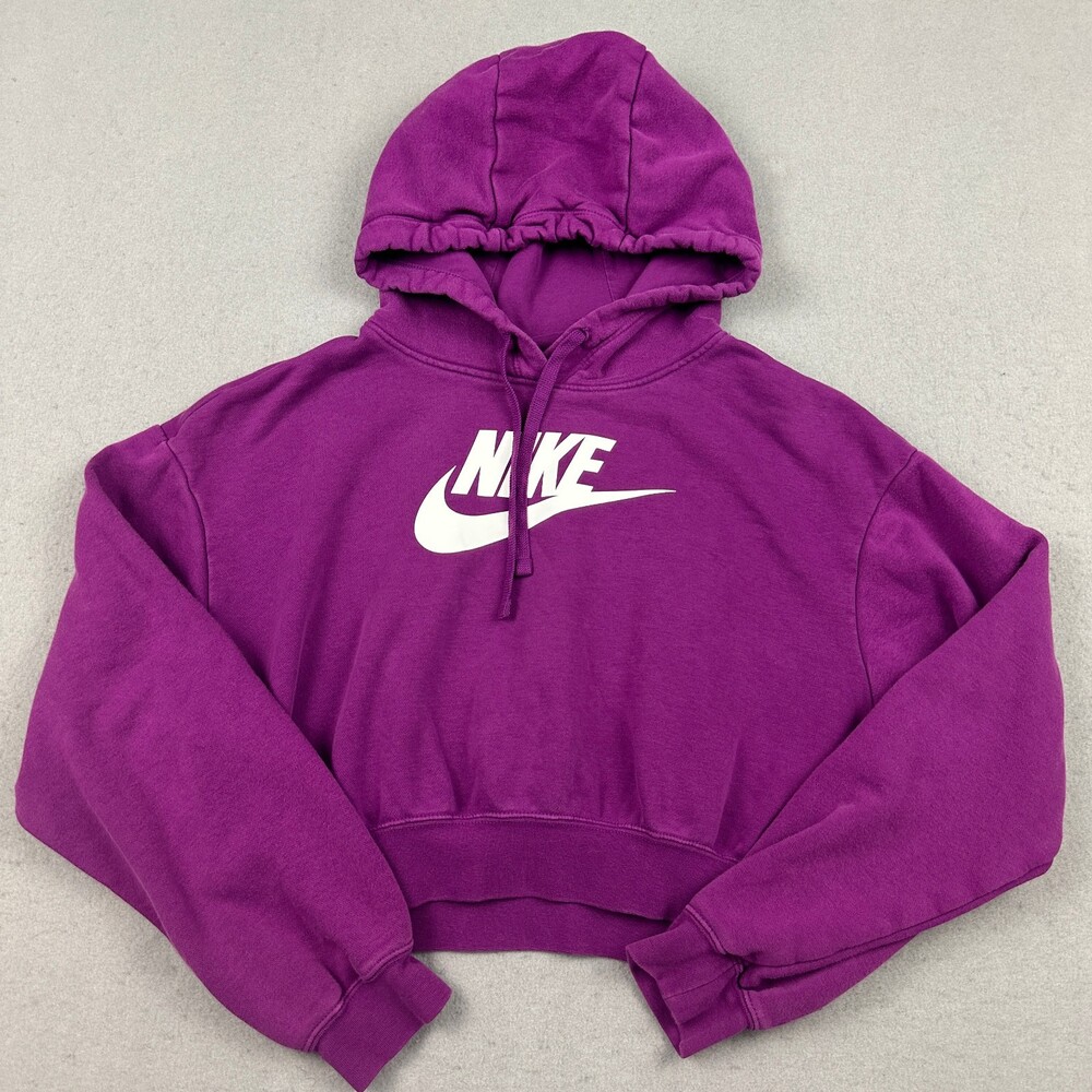 Nike Hoodie Women Extra Small Purple White Pullover Crop Sweatshirt Swoosh  XS
